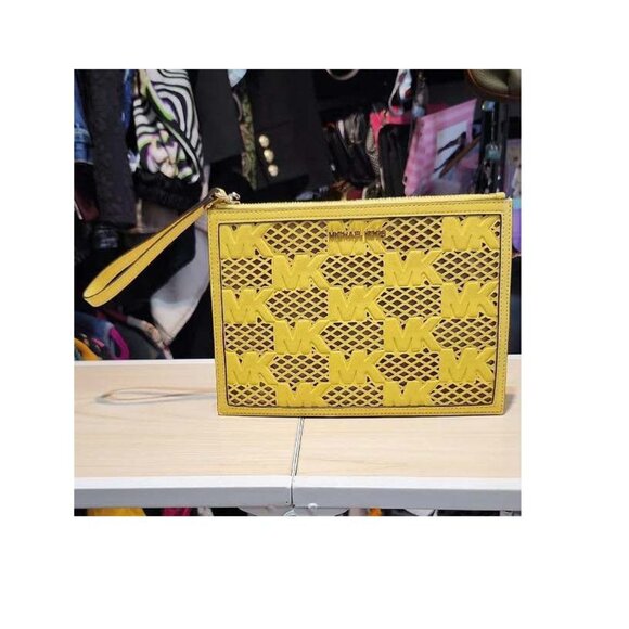 **EUC** Michael Kors Yellow Checkered Clutch - Picture 4 of 4